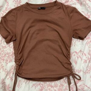 Zara Mauve Ruched Short Sleeve Top